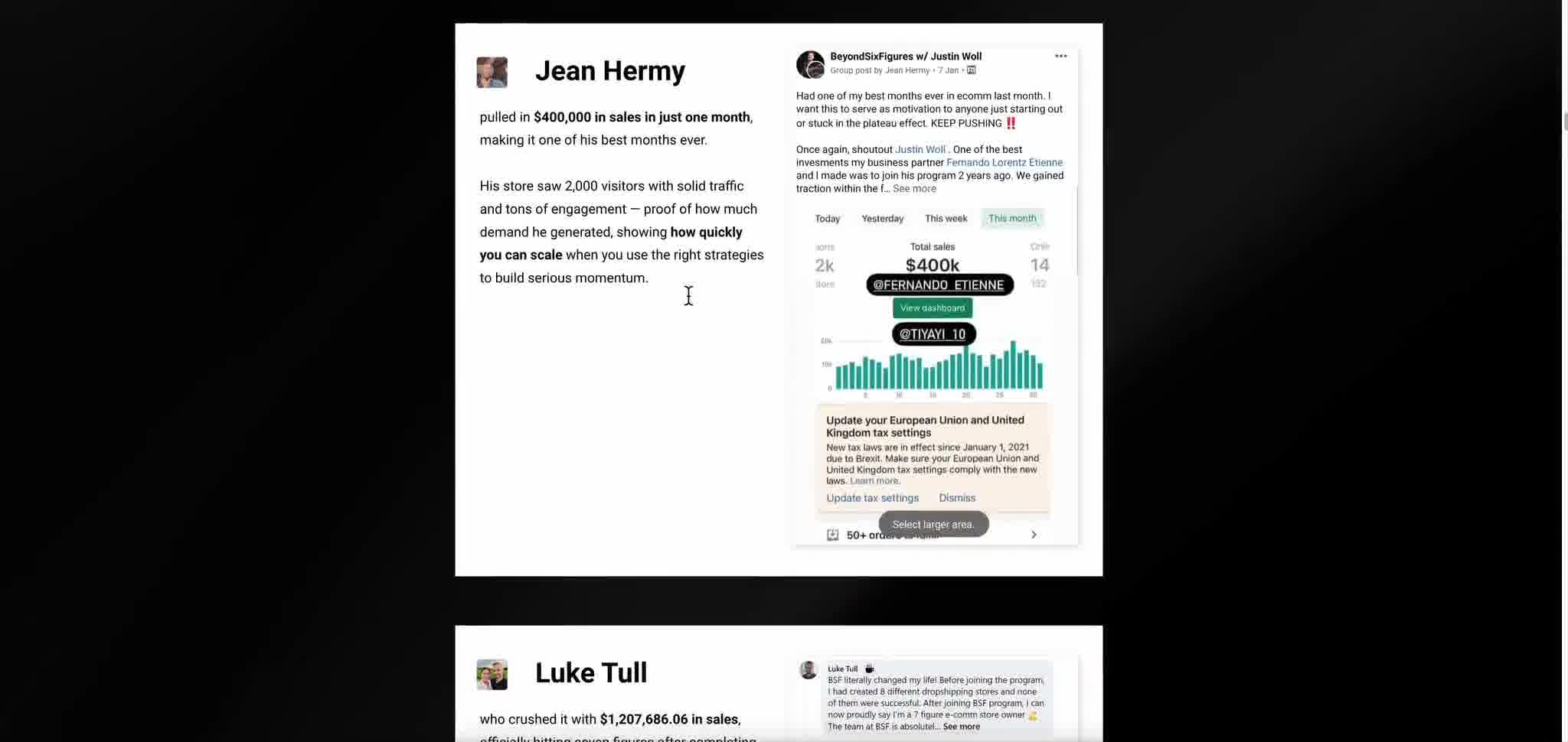 Jean Hermy student result: $300,000 in sales in one month